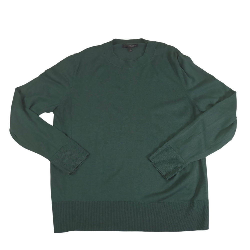 Banana Republic Silk‎ Cashmere Sweater Green L Minimalist Preppy Crewneck Knit